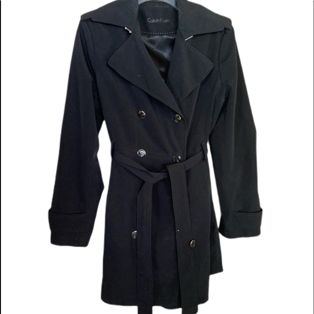 Calvin Klein Black Trench Coat Sz M